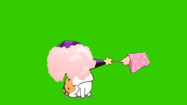 Yeşil ekranda Cadılar Bayramı Kedi animasyonu, duygu karakteri 4k video