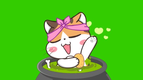 万圣节猫动画片在绿色屏幕上 情感人物4K视频 — 图库视频影像