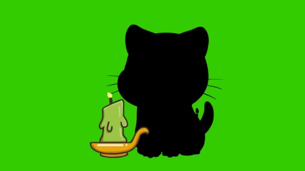 Halloween Cat Animace Zelené Obrazovce Emotivní Charakter Video — Stock video