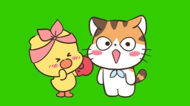 Yeşil ekranda kedi animasyonu, duygu karakteri 4k video