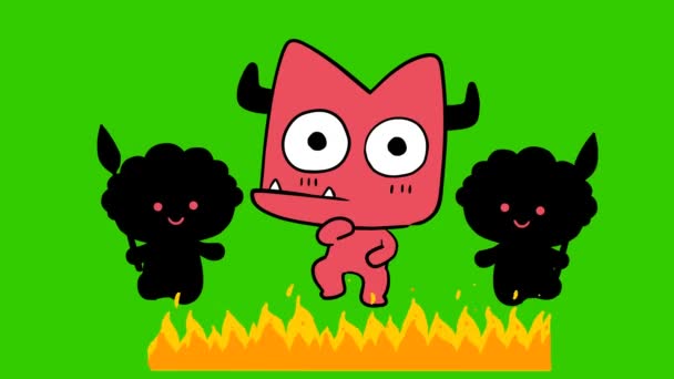 Infierno Animación Pantalla Verde Emoción Del Personaje Vídeo — Vídeo de stock