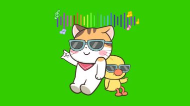 Yeşil ekranda kedi animasyonu, duygu karakteri 4k video