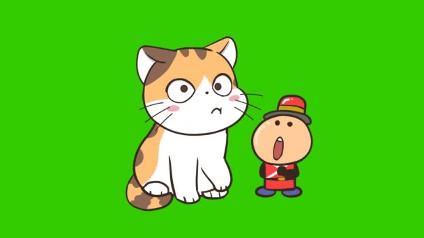 Gato Bonito Animação Tela Verde Emoção Personagem Vídeo — Vídeo de Stock