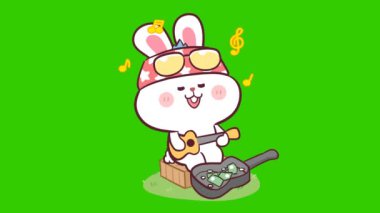 Yeşil ekranda şirin tavşan animasyonu, duygu karakteri 4k video