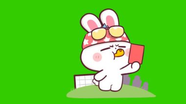 Yeşil ekranda şirin tavşan animasyonu, duygu karakteri 4k video