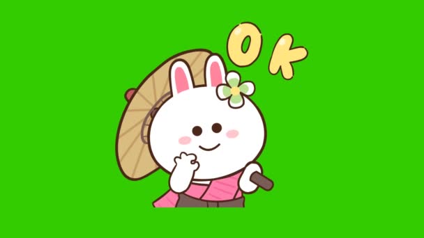 Nette Kaninchen Animation Auf Grünem Bildschirm Emotionaler Charakter Video — Stockvideo