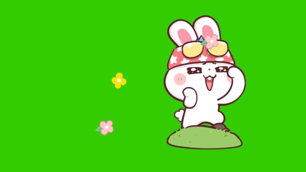Nette Kaninchen Animation Auf Grünem Bildschirm Emotionaler Charakter Video — Stockvideo