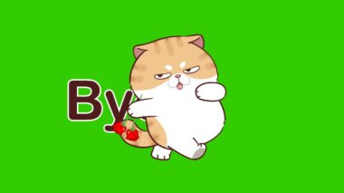 Yeşil ekranda komik kedi animasyonu, duygu karakteri 4k video