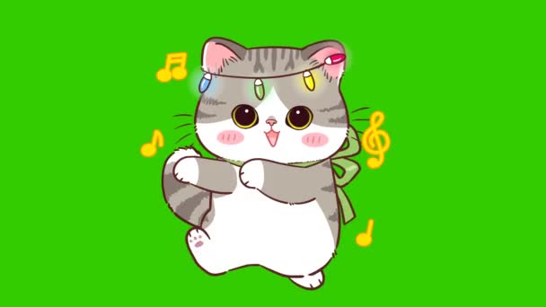 Katze Niedliche Animation Auf Grünem Bildschirm Emotionen Charakter Video — Stockvideo