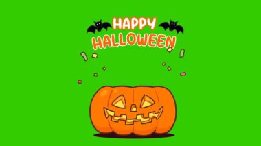 Yeşil ekranda Cadılar Bayramı Kedi animasyonu, duygu karakteri 4k video