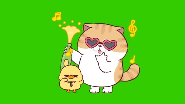 Γάτα Χαριτωμένο Animation Πράσινη Οθόνη Συναίσθημα Χαρακτήρα Βίντεο — Αρχείο Βίντεο