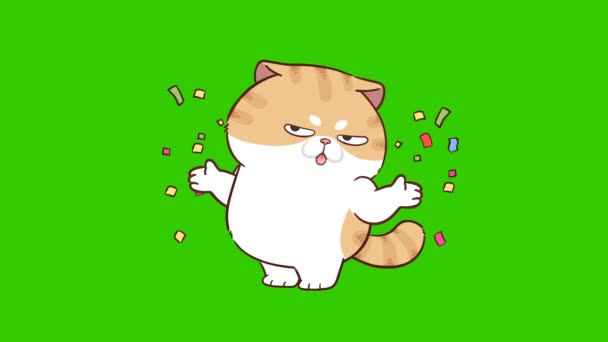 Gato Linda Animación Pantalla Verde Emoción Personaje Video — Vídeos de Stock