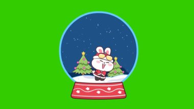 Tavşan mutlu noel animasyonu yeşil ekranda, duygu karakteri 4k video