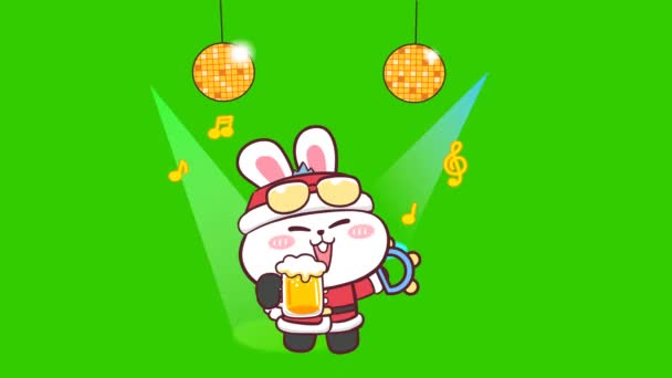 Coniglio Buon Natale Animazione Sullo Schermo Verde Personaggio Emozione Video — Video Stock
