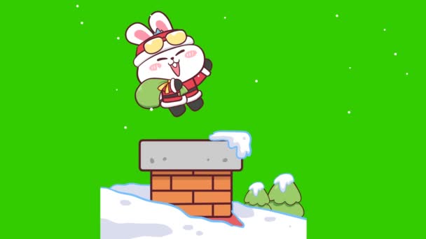 兔子快乐圣诞动画在绿色屏幕上 情感人物4K视频 — 图库视频影像