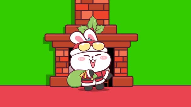 ウサギメリークリスマスアニメーショングリーンスクリーン 感情キャラクター4Kビデオ — ストック動画