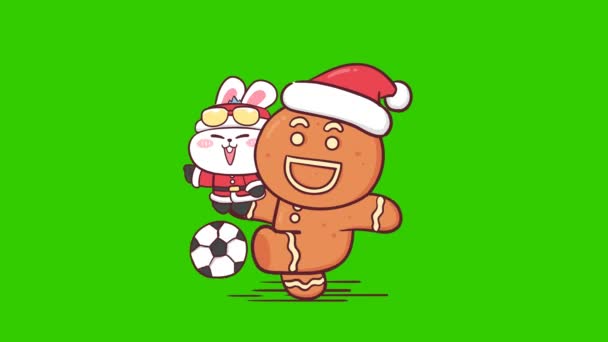ウサギメリークリスマスアニメーショングリーンスクリーン 感情キャラクター4Kビデオ — ストック動画