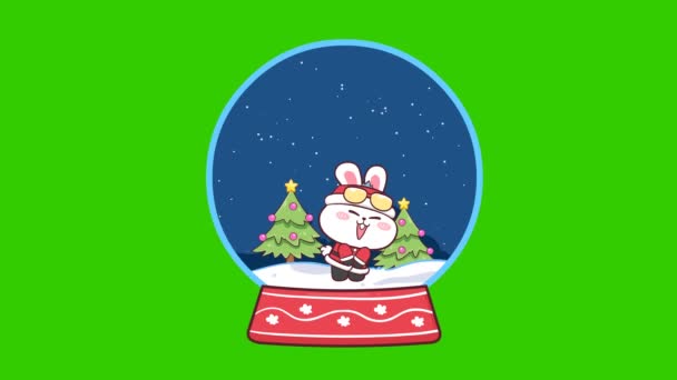 Kaninchen Frohe Weihnachten Animation Auf Grünem Bildschirm Emotionen Charakter Video — Stockvideo