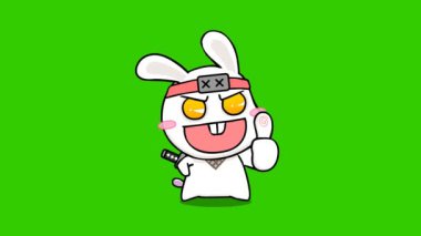 Animasyon Ninja Tavşan Yeşil Ekranda Başparmaklarını Veriyor