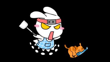 Animasyon Ninja Tavşan Kedi Çalan Uskumru 'ya Kızmış 