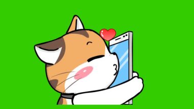 Kedi Öpüşen Telefon Animasyonu - Yeşil Ekran