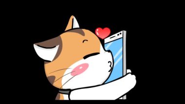 Kedi Öpüşmesi Telefon Animasyonu - Şeffaf Arkaplan
