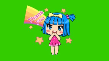 Teşekkürler Mesaj: Animasyon Mavi Saçlı Kız 