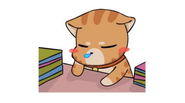 Masada Uyuyan Animasyon Kedi Beyaz Arkaplan