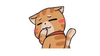 Animasyon Kedi Gülen Elle Ağzı Kaplayan Beyaz Arkaplan