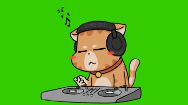 Canlandırılmış DJ Cat Grooving - Yeşil Ekran