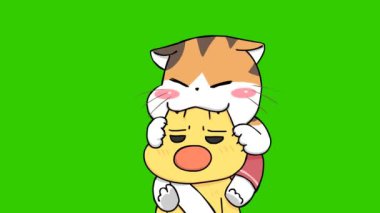 Komik Animasyon Kedi Isırık Ördeğine Sıçrıyor 