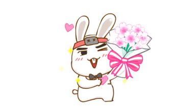 Animasyon Ninja Tavşan Çiçeklerle Diz çökmüş