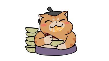 Animasyon Sumo Kedisi Pirinç Yiyor