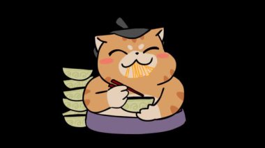 Animasyon Sumo Kedisi Pirinç Yiyor