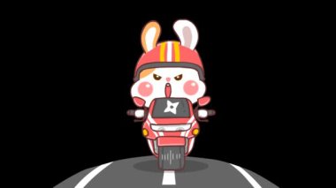 Animasyon Ninja Tavşan Yolda Motosiklete Biniyor