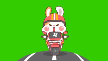 Animasyon Ninja Tavşan Yolda Motosiklete Biniyor