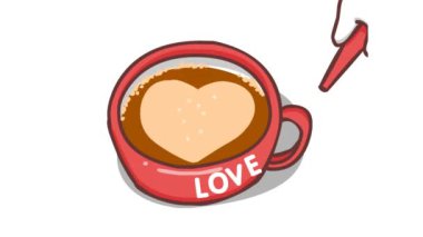 Animasyon Barista Kedi İçen Kalp Kahvesi 