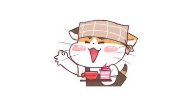 Animasyon Kahve Dükkanı Kedi Kek ve Kahve