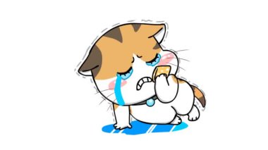 Animasyon kedi bir mendille oturup ağlıyor.