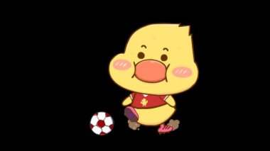 Animasyon Küçük Ördek Futbol Topu Tekmeliyor