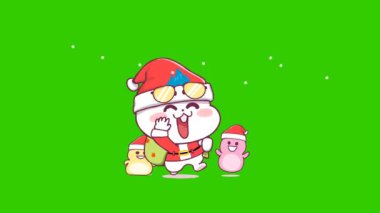 Animasyon Tavşan Kar Altında Noel Baba Kostümünde Dans 