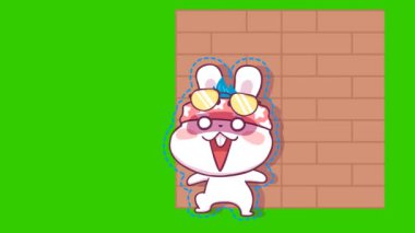 Animasyon Tavşan Şaşırdı Duvarın Arkasına Saklandı