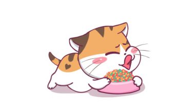 Animasyon Kedicik Yemek Çanağına Kucaklıyor