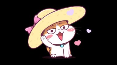 Büyük Şapkalı Sevimli Animasyon Kedi Dalgası 