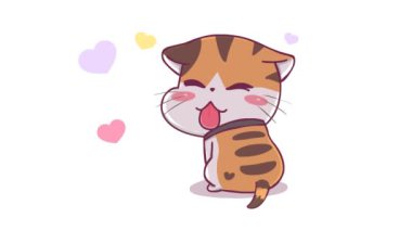 Neşeli Animasyon Kedi Dilini Çıkartıyor 