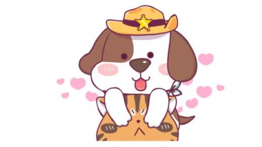 Şerif Kovboy Şapkası 'ndaki Animasyon Beagle Kedi ile Kör Adam Kayalıkları Oynuyor