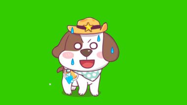Canlandırılmış Beagle in Sheriff Cowboy Şapka endişeli görünüyor ve volta atıyor 