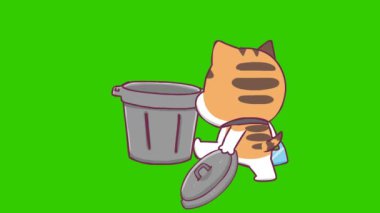 Canlandırılmış Turuncu Kedi Çöp Kutusunda Saklanıyor