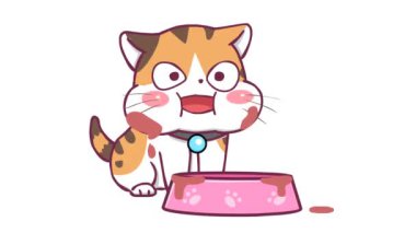 Animasyon Portakallı Kedi Kaseden Yemek