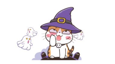 Cadılar Bayramı Düzenlemeleri için Cadı Kedi Animasyonu
